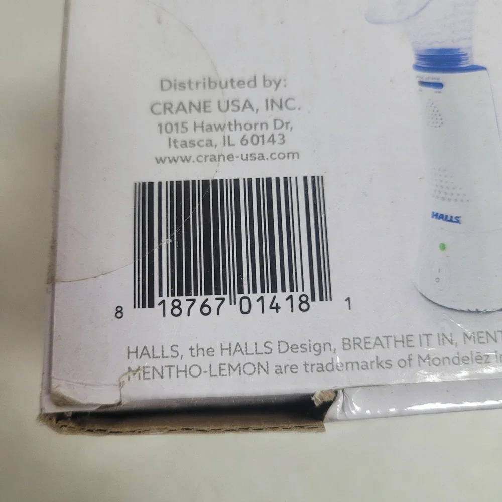 Halls Warm Steam Sinus Inhaler by Crane White Blue Handheld Congestion Relief